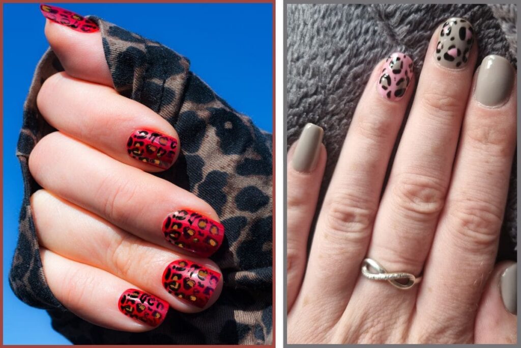 A cor que você escolhe para as suas unhas vai definir o tom do seu look. Busque equilibrar a intensidade das cores para que o design não fique muito carregado. Por exemplo, uma base de cor: nude com o desenho de onça nas pontas pode criar um efeito bem sofisticado, sem perder a personalidade.