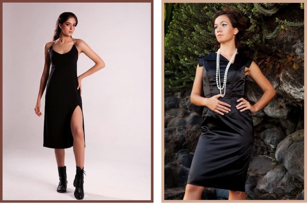 O vestido preto é o símbolo máximo das peças atemporais. Sua elegância natural e neutralidade de cor permitem infinitas variações com poucos ajustes. Você pode usa-lo usado em ambientes formais, jantares, reuniões ou até em looks diurnos com acessórios casuais.