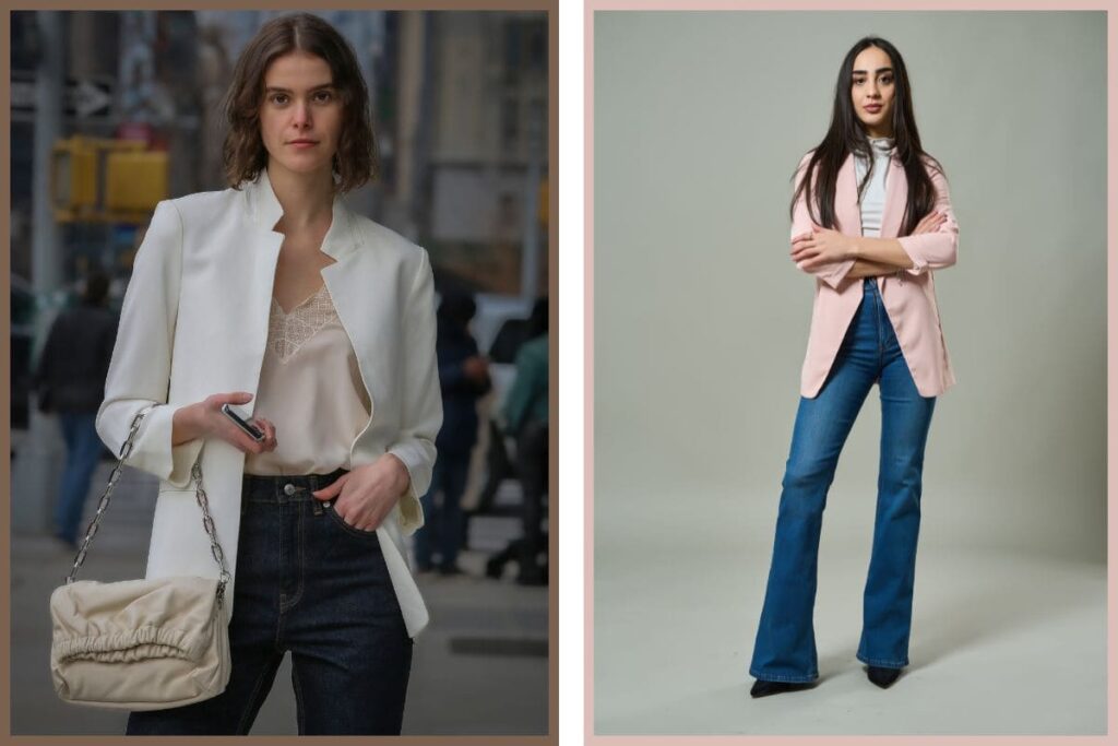 A ousadia da cintura baixa está de volta em 2025. Tops curtos e calças de cintura baixa têm sido reinventados pelos estilistas parisienses, criando, assim, um look que mistura sensualidade discreta com muita atitude.
Para um look mais refinado, combine jeans de cintura baixa com um blazer oversized. Outra opção é escolher peças de alfaiataria bem estruturadas para equilibrar o visual.