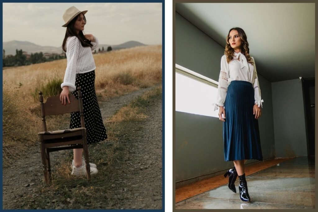 A saia midi oferece equilíbrio ideal entre conforto, elegância e feminilidade. Com comprimento abaixo do joelho, é sofisticada e permite movimentos livres, sendo uma peça muito querida por quem preza por estilo com discrição.